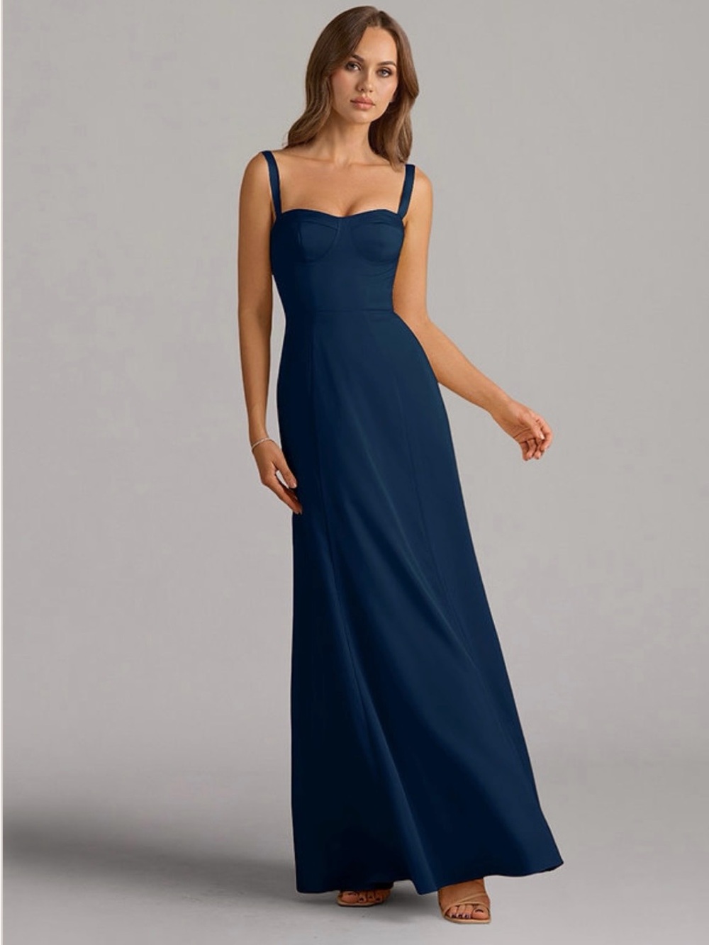 Azazie Navy Square-Neck Spaghetti Strap Maxi Dress